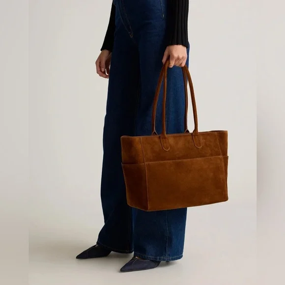 Quince Italian Suede Shopper Tote Whisky Brown Bags - Picture 7 of 10